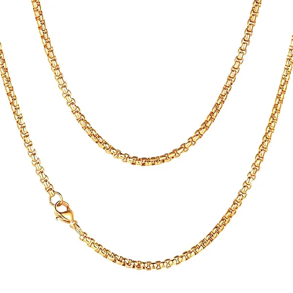 Classy Men 5mm Gold Box Chain Necklace