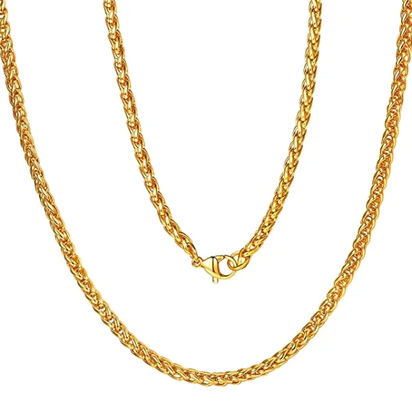 Classy Men 6mm Gold Braided Wheat Chain Necklace