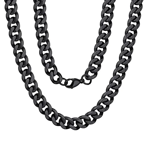 Classy Men 7.5mm Black Curb Chain Necklace