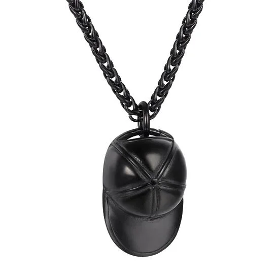 Classy Men Black Baseball Cap Pendant Necklace