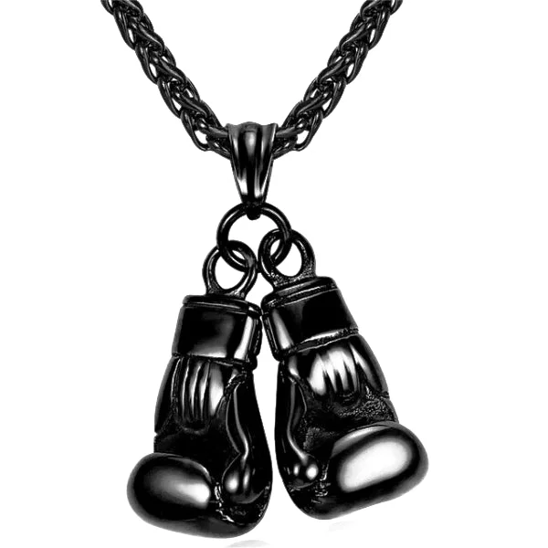 Classy Men Black Boxing Gloves Pendant Necklace