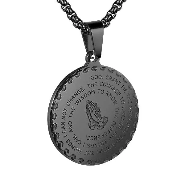 Classy Men Black Serenity Prayer Pendant Necklace