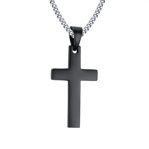 Classy Men Black Small Christian Cross Pendant Necklace