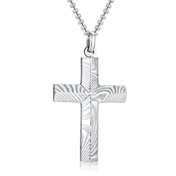 Classy Men Damascus Steel Cross Pendant Necklace