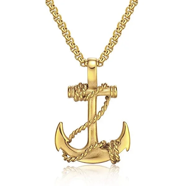 Classy Men Gold Anchor Pendant Necklace