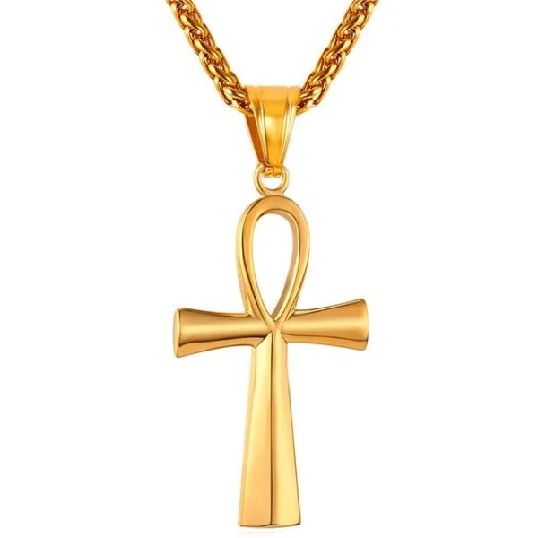 Classy Men Gold Ankh Cross Pendant Necklace