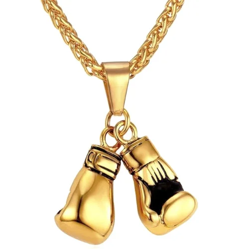 Classy Men Gold Boxing Gloves Pendant Necklace