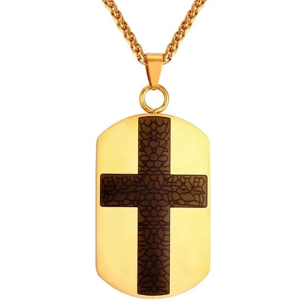 Classy Men Gold Cross Dog Tag Pendant Necklace