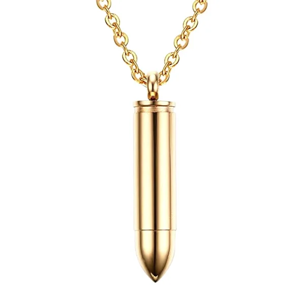 Classy Men Gold Pistol Bullet Pendant Necklace