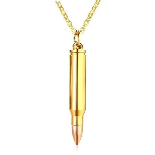 Classy Men Gold Rifle Bullet Pendant Necklace