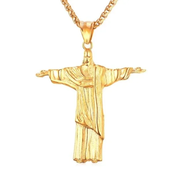 Classy Men Gold Savior Jesus Christ Pendant Necklace