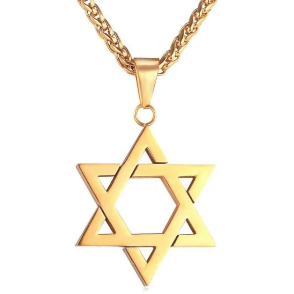 Classy Men Gold Star Of David Pendant Necklace