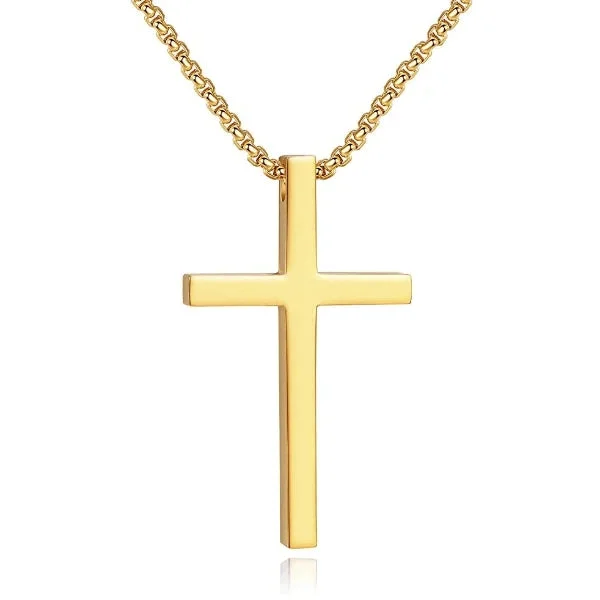 Classy Men Long Gold Cross Pendant Necklace