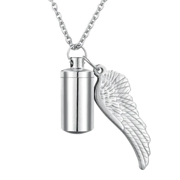 Classy Men Silver Angel Wing Urn Pendant Necklace