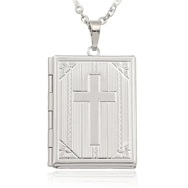 Classy Men Silver Bible Locket Pendant Necklace