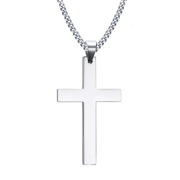 Classy Men Silver Christian Cross Pendant Necklace