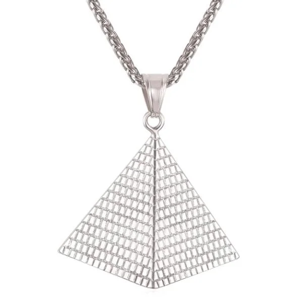 Classy Men Silver Pyramid Pendant Necklace