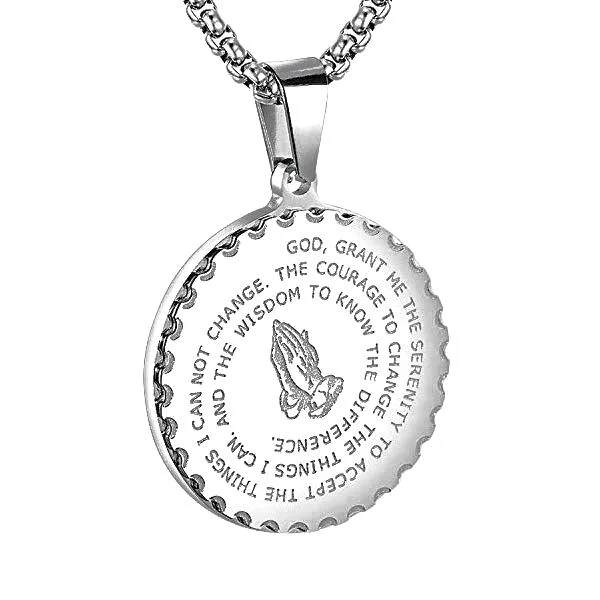 Classy Men Silver Serenity Prayer Pendant Necklace