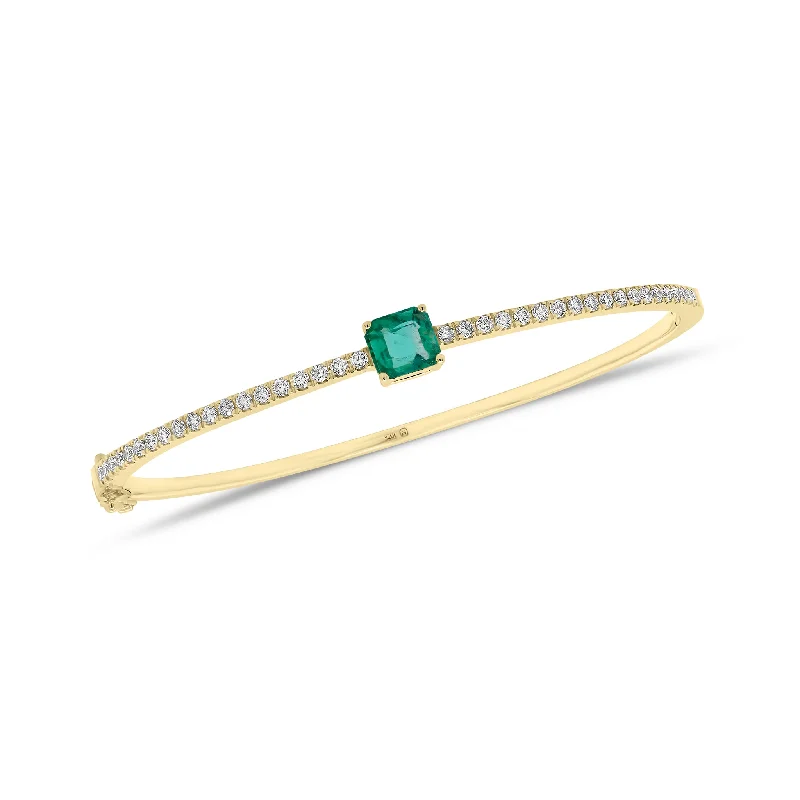 Radiant-Cut Emerald & Diamond Bangle Bracelet