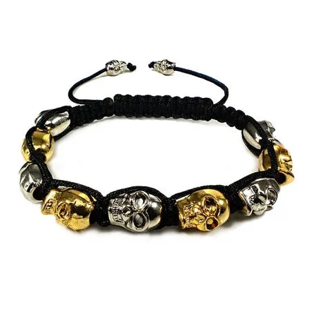 10MM 9 Silver & Gold Color Skulls Stone Bead Bracelet