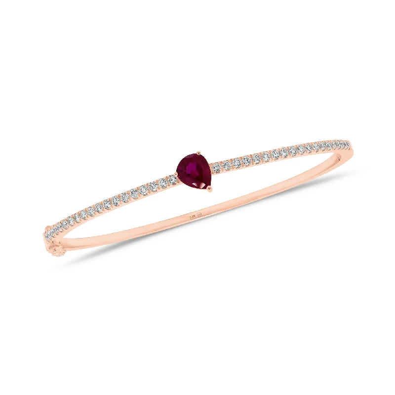 Pear-Shaped Ruby & Diamond Bangle Bracelet