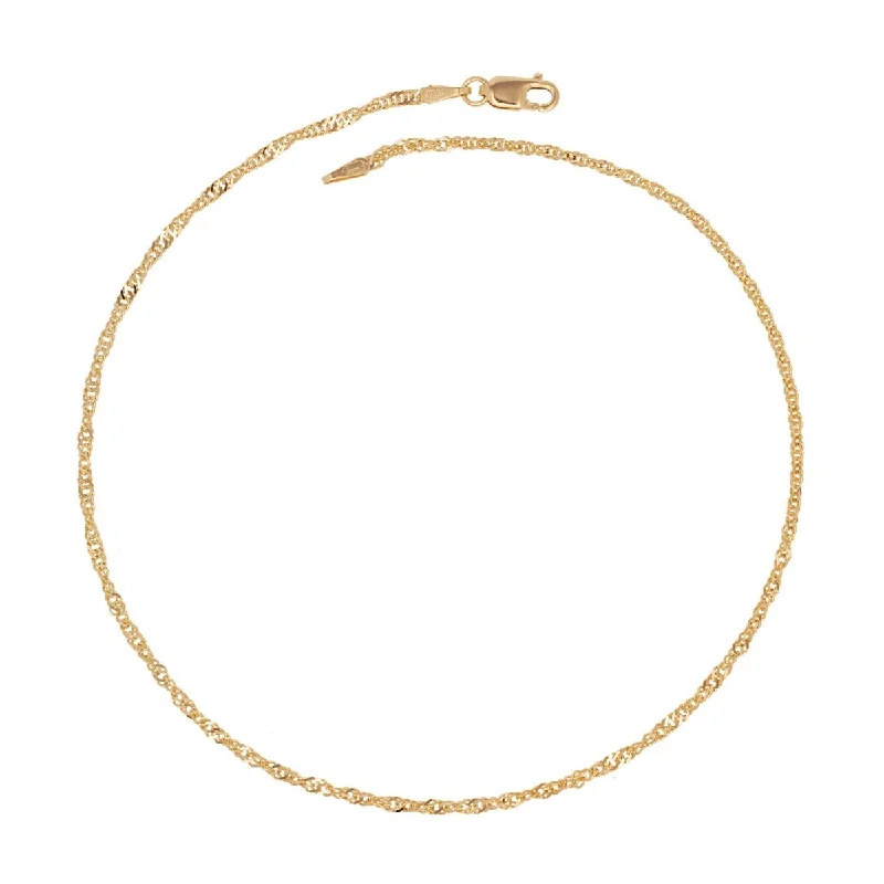 14K Italian 1.6 mm Yellow Gold Singapore 10-Inch Anklet (Nickel-free) - Orange