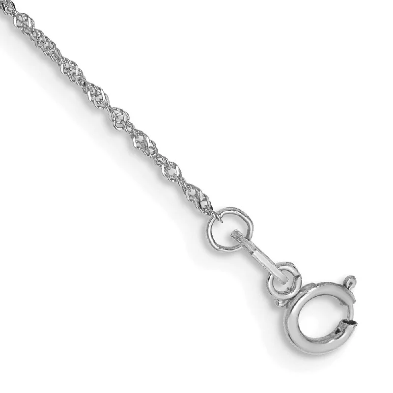 14k White Gold 1mm Singapore Chain Anklet, 10"