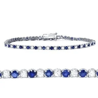 14K White Gold 2 ct Diamond & Blue Sapphire Tennis Bracelet 7"