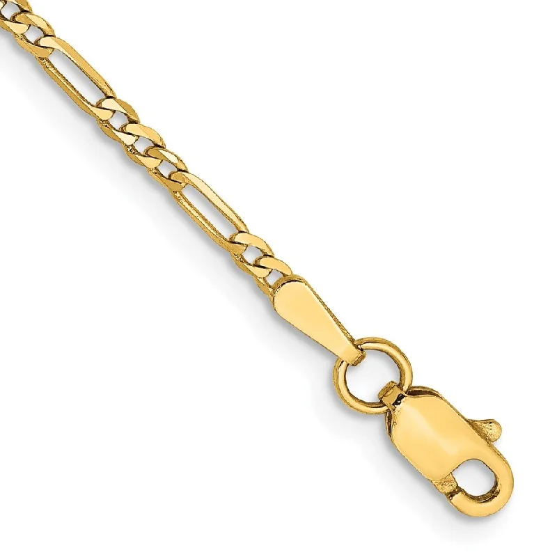 14k Yellow Gold 1.8mm Flat Figaro Chain Anklet, 10"