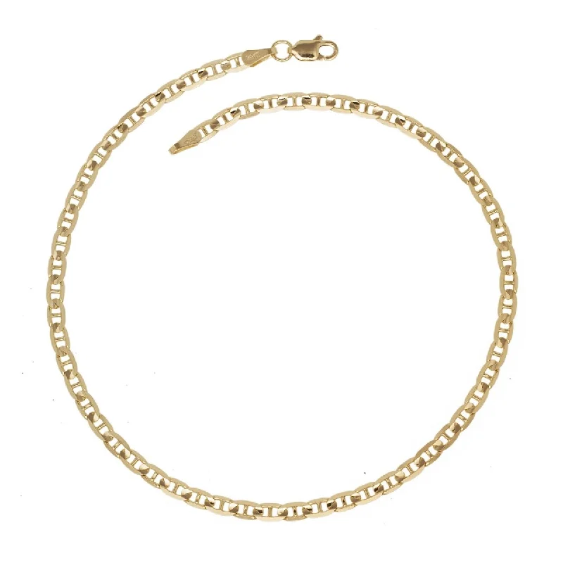 14k Yellow Gold 10-Inch Wide Concave Anchor Chain Anklet - Orange