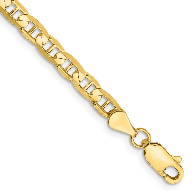 14k Yellow Gold 3.75mm Concave Anchor Chain Anklet, 10"