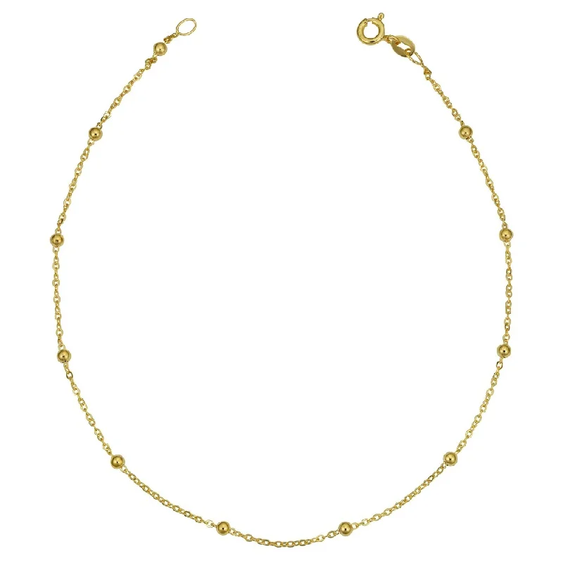 14k Yellow Gold Italian 2.5 millimeters Bead Station Anklet (10 inches)