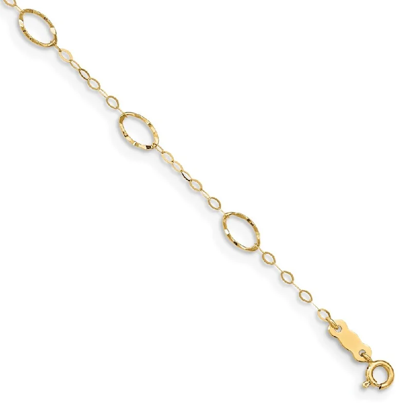 14k Yellow Gold Oval Shapes Anklet, 10" w/1in Extender