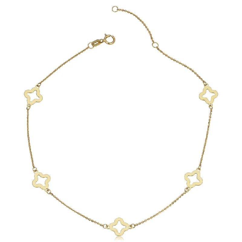 14k Yellow Gold Stylish Flower Station Anklet (10 inches)