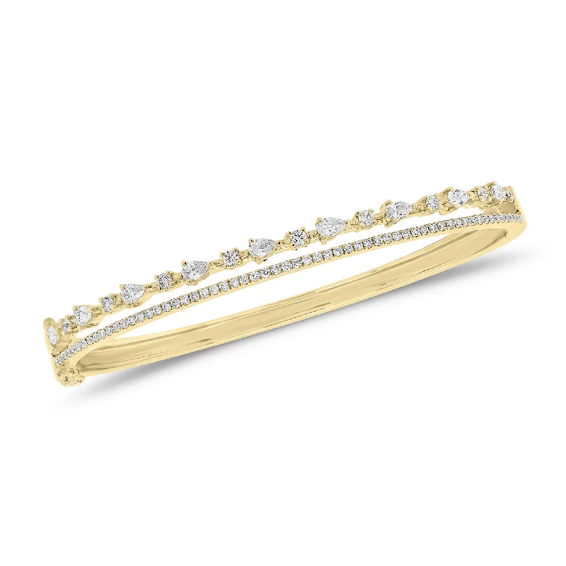 Round & Pear-Shaped Diamond Double-Banded Bangle Bracelet