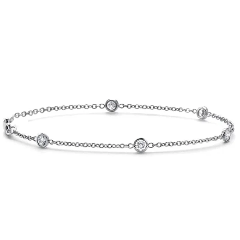 3/4 TCW 14k White Gold Round Diamond Station Bracelet