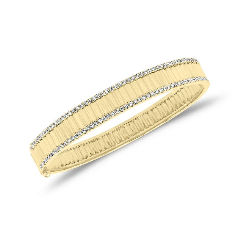 Diamond & Gold Pleated Bangle Bracelet