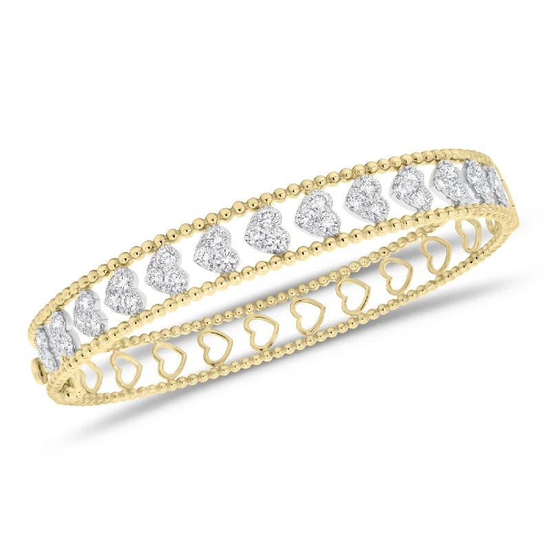 Diamond Multi-Heart Bangle with Beaded Gold Frame