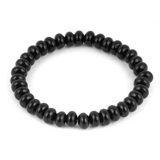 8mm Black Stone Puff Rondelle Gem Stone Bracelet