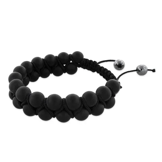 8MM Matte Black Bead 2 Layer Shamballa Bracelet