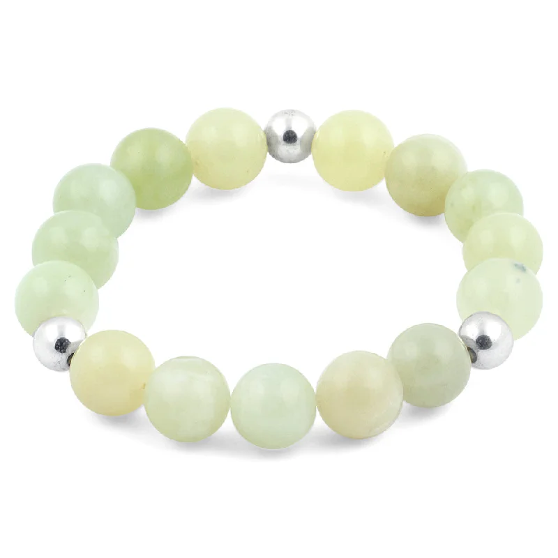 8mm Sterling Silver & 12mm New Jade Round Bead Bracelet