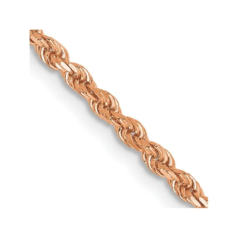 Curata 14k Rose Gold 2mm Sparkle Cut Rope Chain Anklet 10 Inch