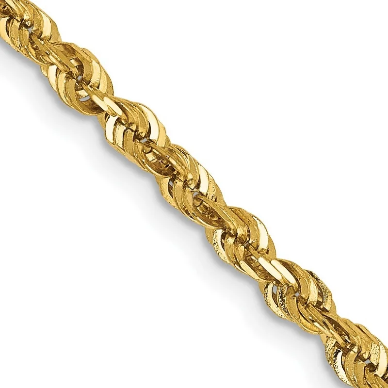 Curata 14k Yellow Gold 10" Extra Lightweight 2.8mm Diamond-cut Rope Chain Anklet (Lobster-claw)