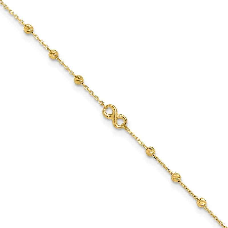 Curata 14k Yellow Gold 3.98mm Infinity Symbol With 1inch Ext. Anklet 10 Inch