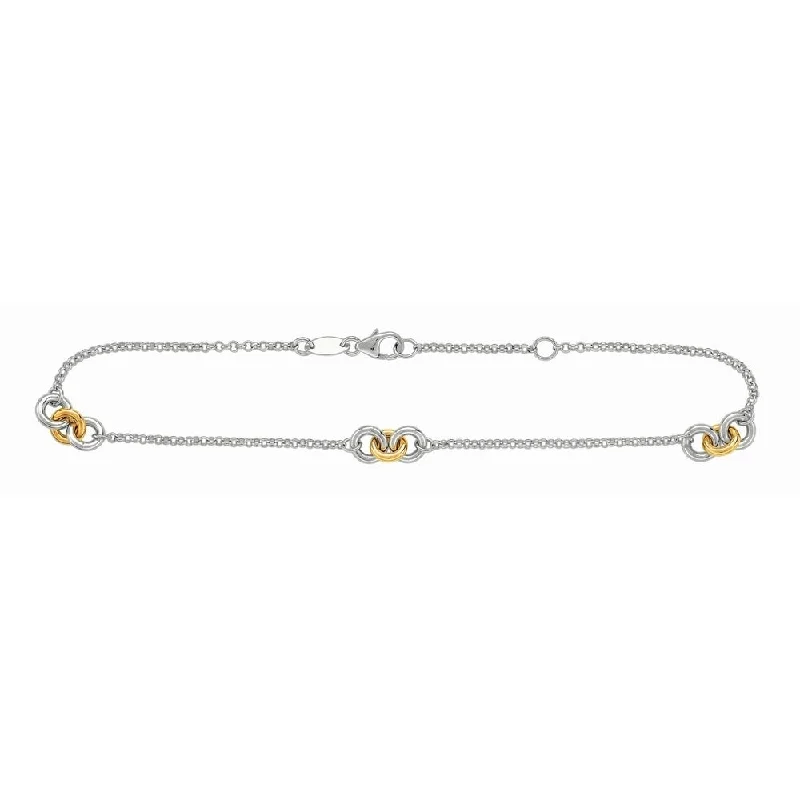 Curata 925 Sterling Silver 14k Gold Plated 10" Rhodium Rolo Chain Anklet