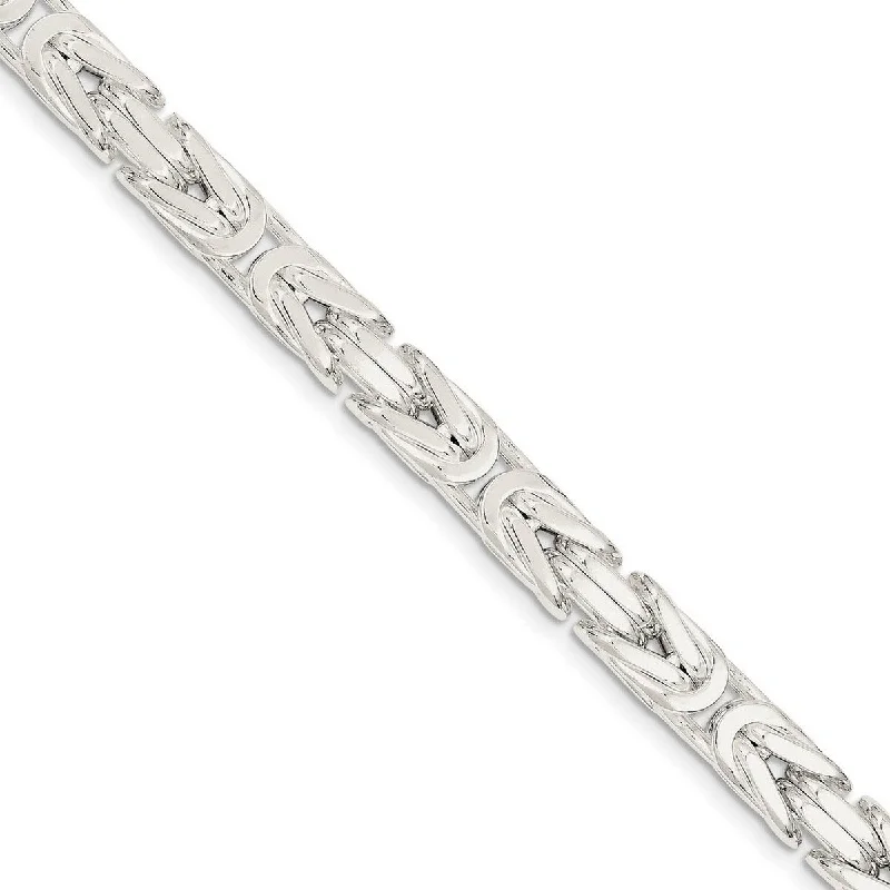 Curata 925 Sterling Silver Solid Polished 8.25mm Square Byzantine Chain Anklet 9 Inch Lobster Claw