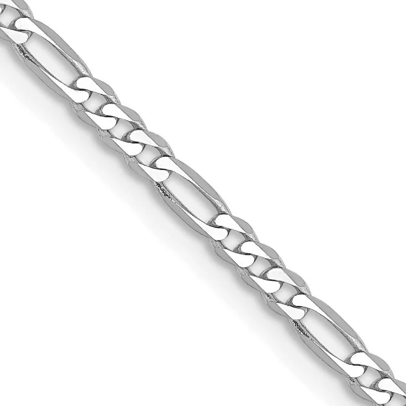 Curata Women's 14k White Gold 2.4mm Flat Figaro Chain Anklet - 10 Inch