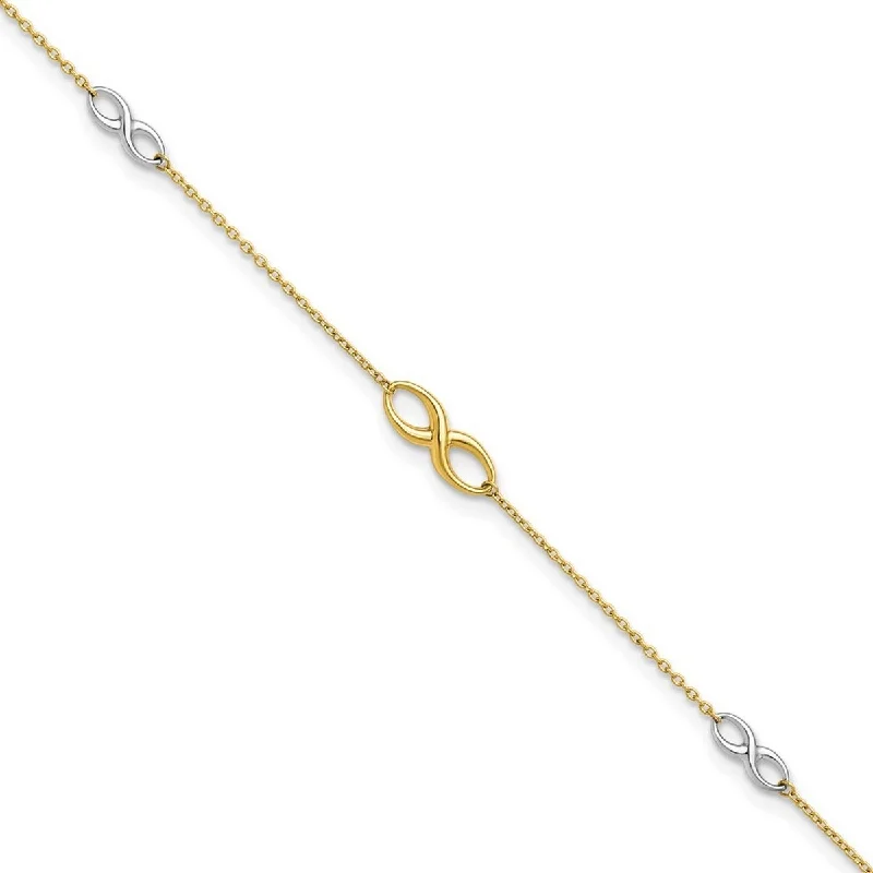 Curata Women's 5mm 10k Two-tone Gold Polished Infinity Station Anklet - 9 Inch