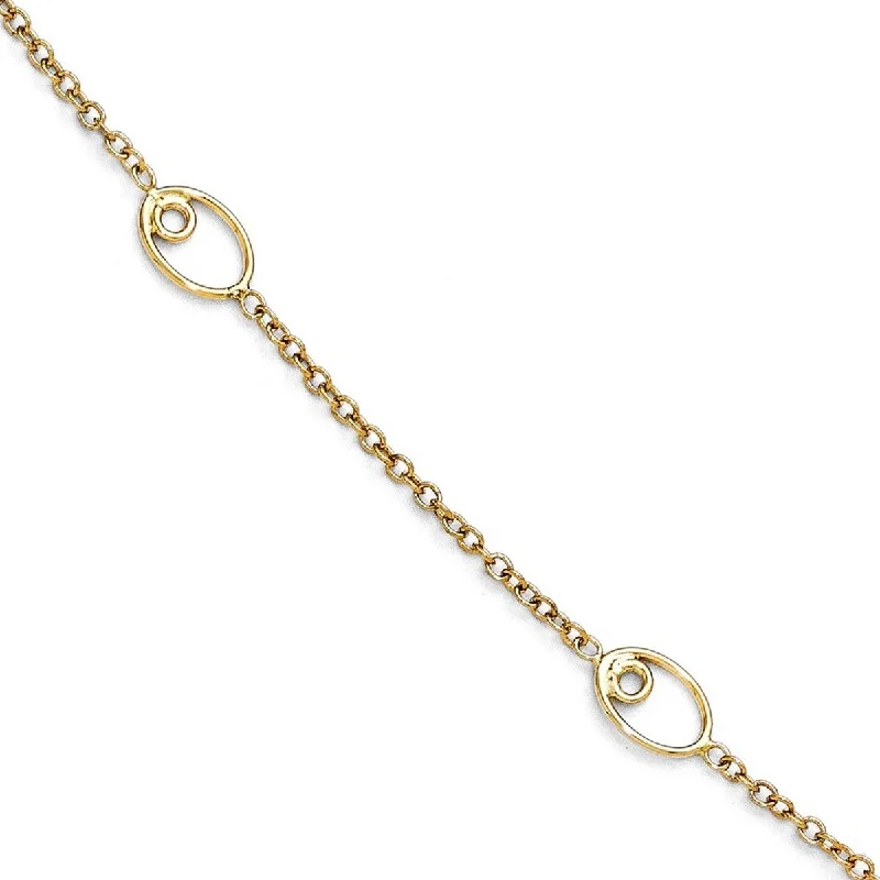 Curata Women's Italian 14k Yellow Gold Polished 5mm Open Oval Cable Anklet - 10 Inch