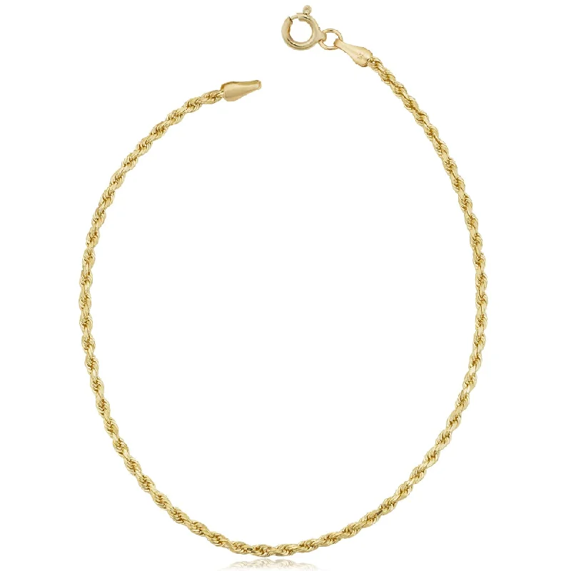 Fremada 10k Yellow Gold 1.9-mm Semi Solid Rope Chain Anklet (10 inches)